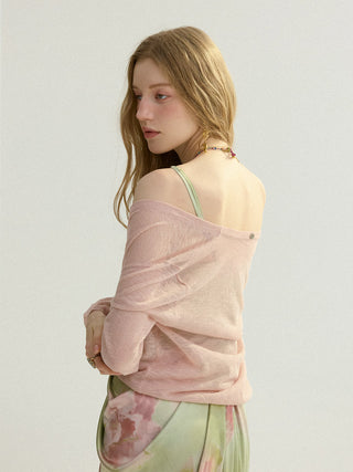 Sheer V neck Cardigan Lightpink