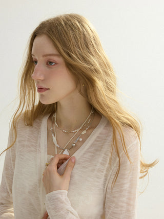 Sheer V neck Cardigan White
