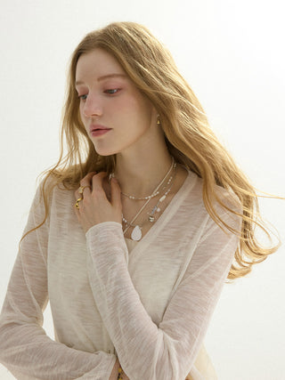 Sheer V neck Cardigan White