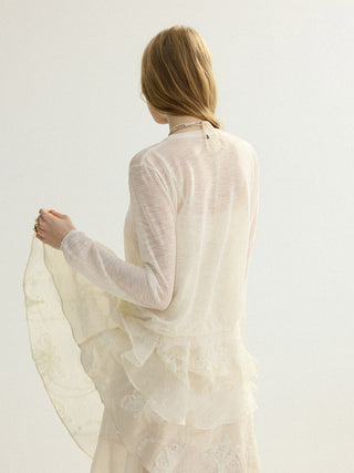 Sheer V neck Cardigan White