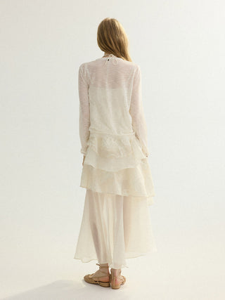 Sheer V neck Cardigan White