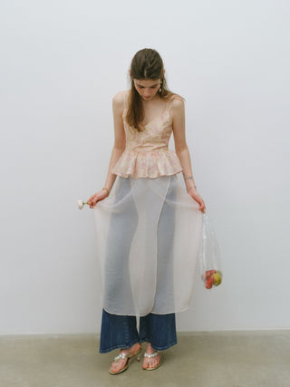 Sheer Pink Layered Wrap Skirt with delicate ruffle details