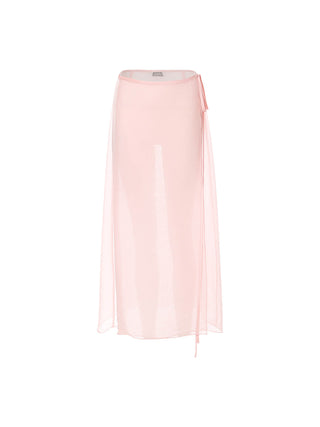 Sheer Pink Layered Wrap Skirt with delicate ruffle details