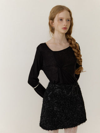 Sheer Wool Tencel Twist Top Black