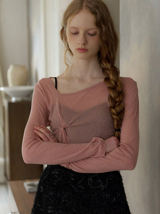 Sheer Wool Tencel Twist Top Pink
