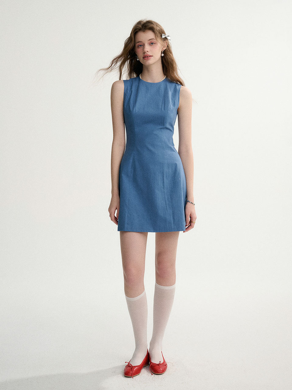 Slim Cotton Mini Dress Blue Flattering Daily Essential | Sincethen S Slim Cotton Mini Dress Blue Flattering Daily Essential | Sincethen S