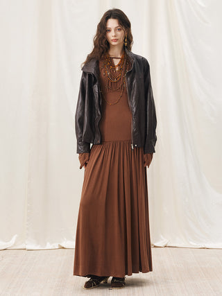 Solenne Belted Leather Jacket Brown