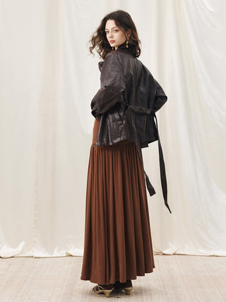 Solenne Belted Leather Jacket Brown