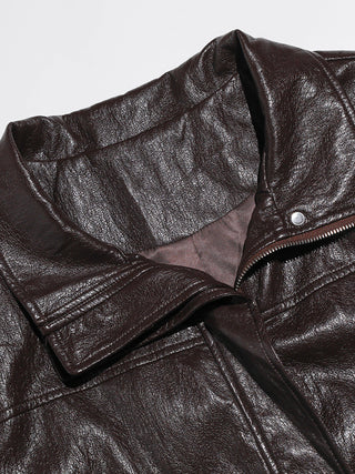 Solenne Belted Leather Jacket Brown