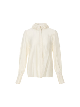 SINCETHEN Sonnet Frill Blouse with ruffle trim and collared neck 