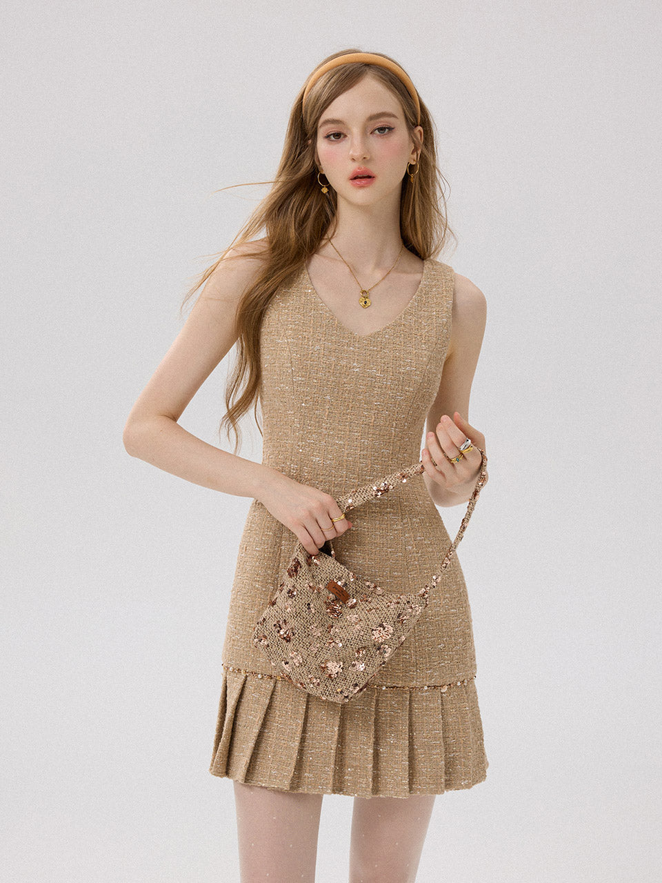 Splendor Tweed Mini Dress | Glamorous Pearl-Trim Tweed SINCETHEN M Splendor Tweed Mini Dress | Glamorous Pearl-Trim Tweed SINCETHEN M