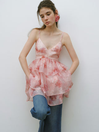 Spring Bloom Tiered Mini Dress with bright floral print and layered skirt