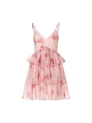 Spring Bloom Tiered Mini Dress with bright floral print and layered skirt