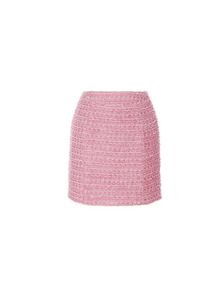 SINCETHEN Strawberry Tweed Skirt wool-blend mini skirt with hidden back zip 