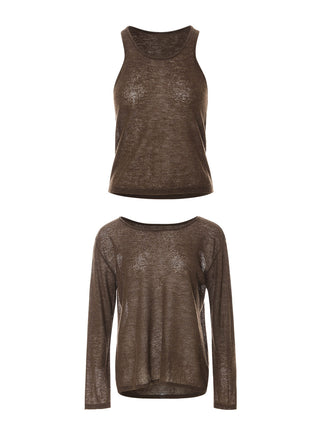 Veil Layered Knit Set Brown