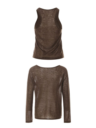 Veil Layered Knit Set Brown