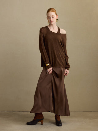 Veil Layered Knit Set Brown