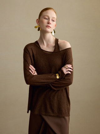 Veil Layered Knit Set Brown