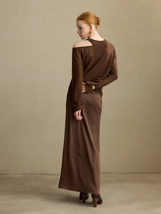 Veil Layered Knit Set Brown