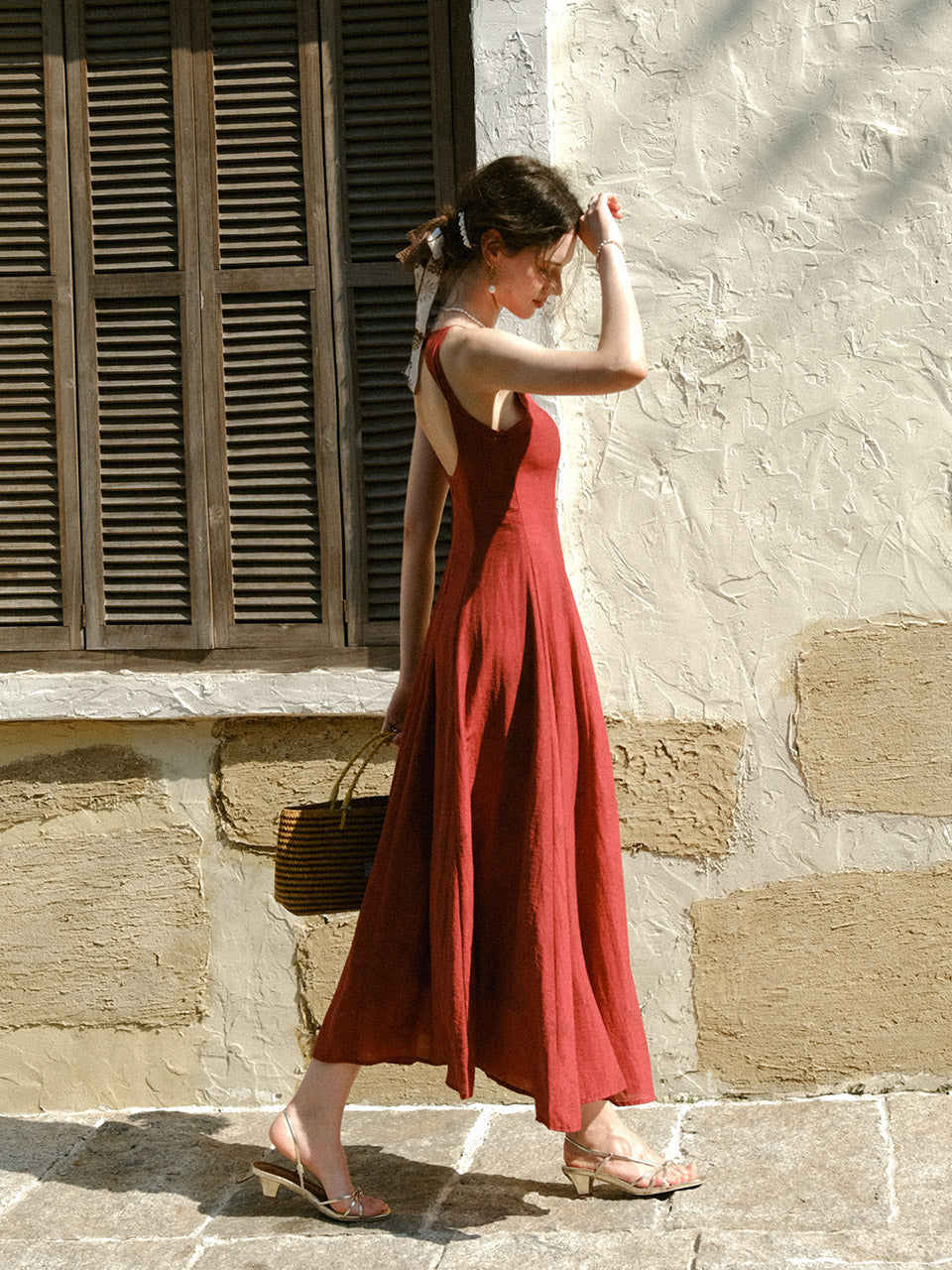 Verre Ruby Long Dress Elegant Ruby Red Maxi with Soft Silhouette S Verre Ruby Long Dress Elegant Ruby Red Maxi with Soft Silhouette S