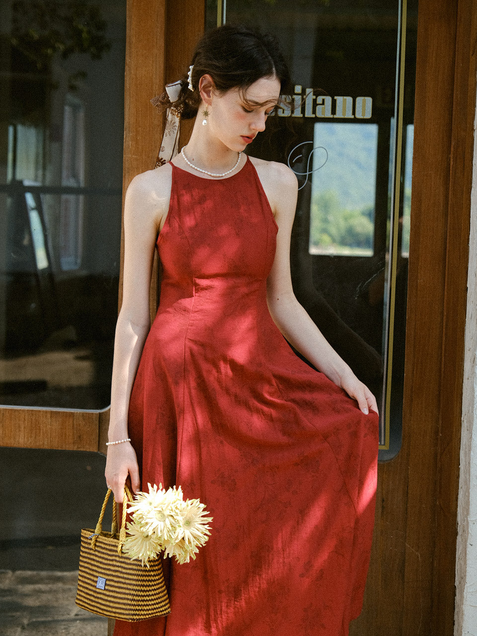 Verre Ruby Long Dress Elegant Ruby Red Maxi with Soft Silhouette S Verre Ruby Long Dress Elegant Ruby Red Maxi with Soft Silhouette S