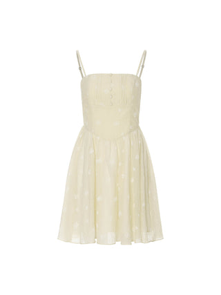 Model wearing the Waltz Pintuck Mini Dress with soft pintuck detailing, ribbon accents, and a lovely feminine fit.