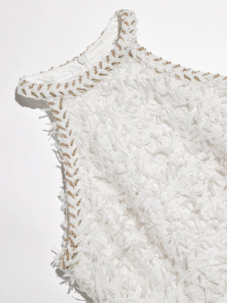 feather halter neck mini-dress