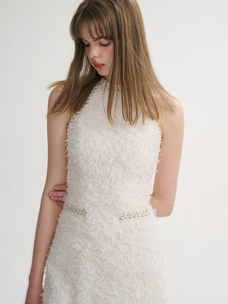 feather halter neck mini-dress