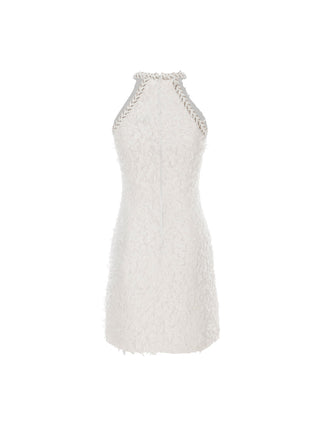 feather halter neck mini-dress