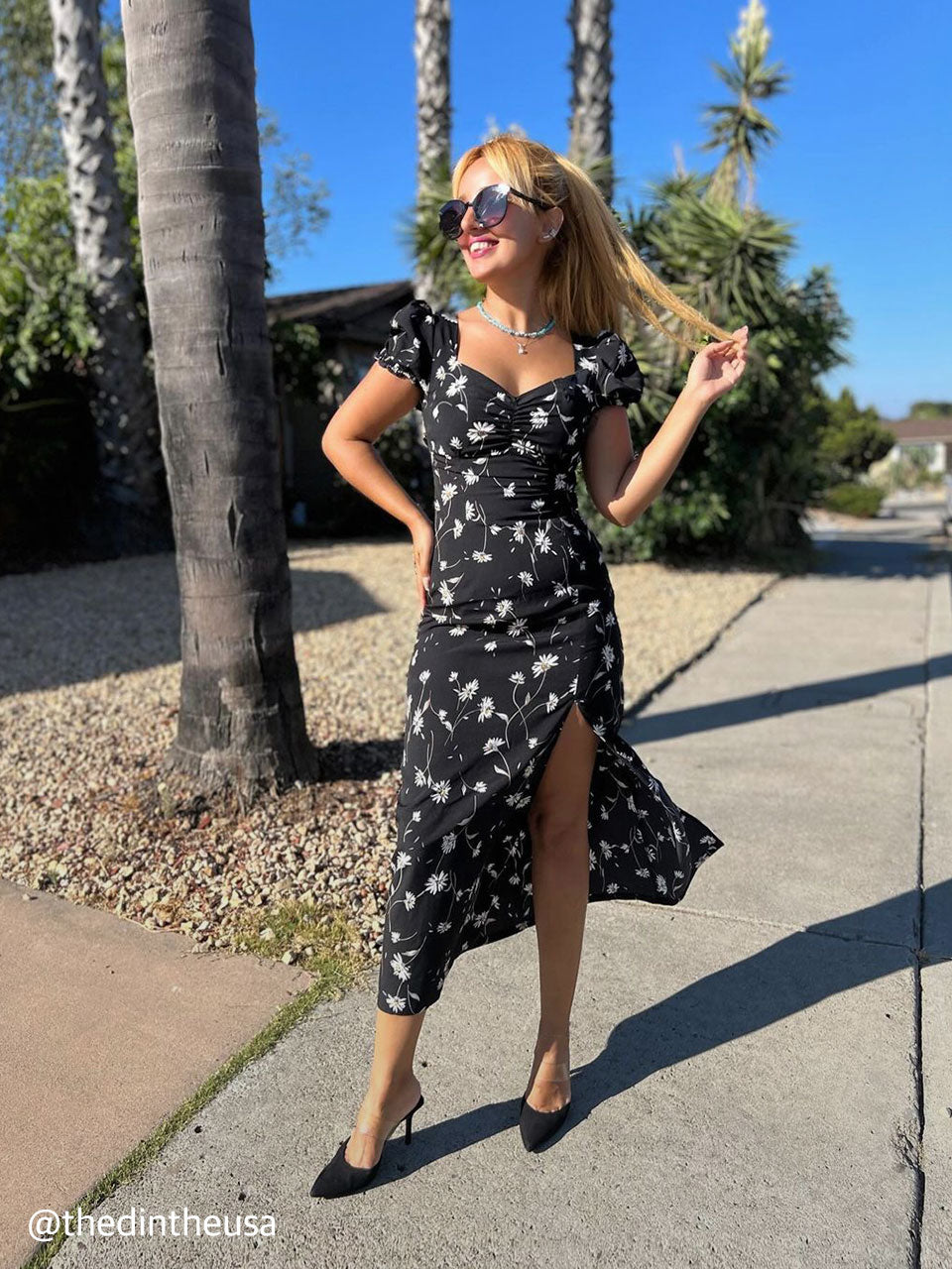 daisy long dress Daisy Dreams Maxi Dress | Chocolate | XS - 60 | Vibrant Floral Pattern, Tie Neck Detail, Balloon Sleeves | Clothing