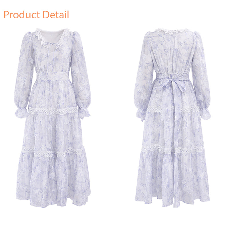 Pastel lace embroidery long dress